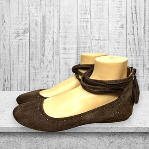Jelly Pop Dira Brown Faux Suede Memory Foam Zip Flat Sandal Womens Size 9 M